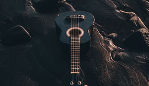 Preview wallpaper ukulele, guitar, musical instrument, beach, black