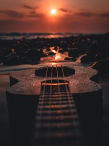 Preview wallpaper ukulele, guitar, sunset, beach, dusk
