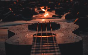 Preview wallpaper ukulele, guitar, sunset, beach, dusk