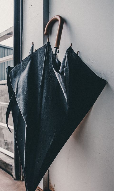 480x800 Wallpaper umbrella, black, wet, drops
