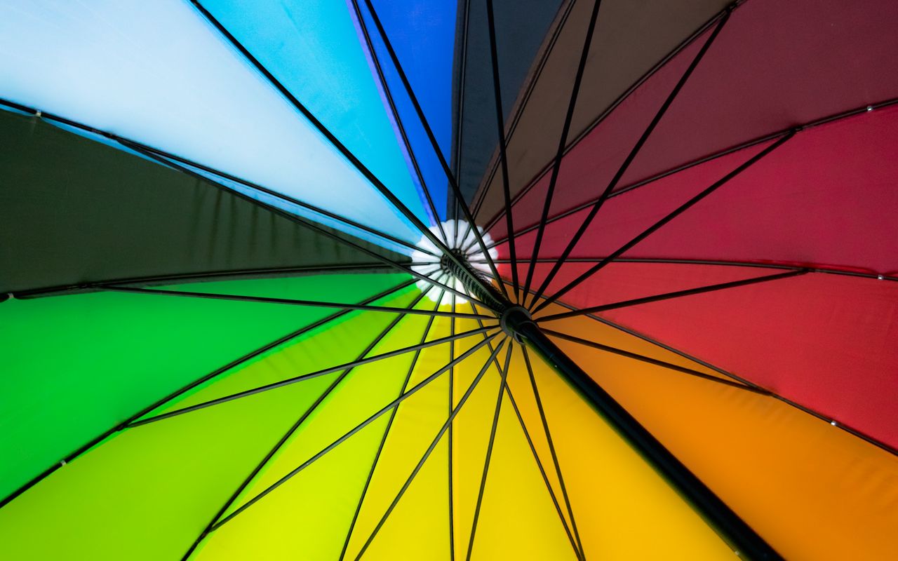 1280x800 Wallpaper umbrella, colorful, bright, design, mechanism