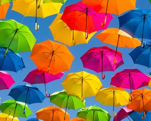 Preview wallpaper umbrella, colorful, positive, sky, rainbow, bright