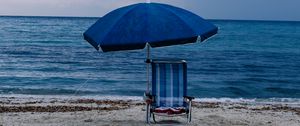Preview wallpaper umbrella, deck chair, beach, sea, blue