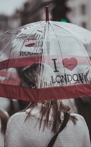 Preview wallpaper umbrella, girl, rain, city