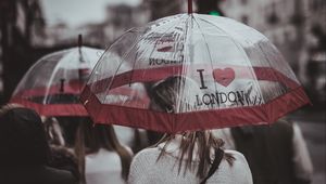 Preview wallpaper umbrella, girl, rain, city