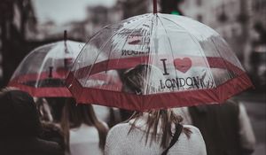 Preview wallpaper umbrella, girl, rain, city