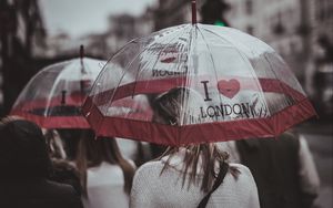 Preview wallpaper umbrella, girl, rain, city