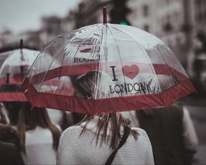 Preview wallpaper umbrella, girl, rain, city