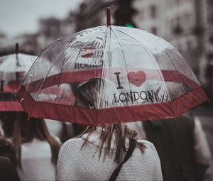 Preview wallpaper umbrella, girl, rain, city
