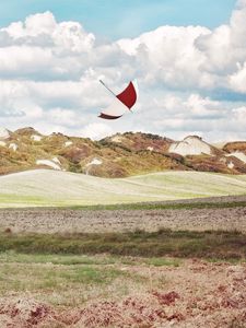 Preview wallpaper umbrella, hills, grass, field