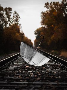 Preview wallpaper umbrella, rails, wet, railway