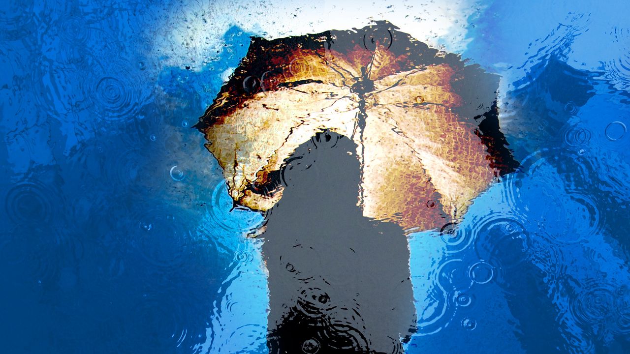 Wallpaper umbrella, rain, reflection, puddle