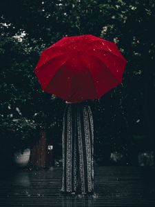 Preview wallpaper umbrella, red, girl, rain