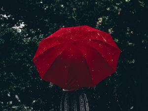 Preview wallpaper umbrella, red, girl, rain
