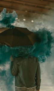 Preview wallpaper umbrella, smoke, colored smoke, man