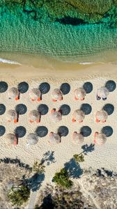 Preview wallpaper umbrellas, beach, aerial view, sea
