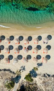 Preview wallpaper umbrellas, beach, aerial view, sea
