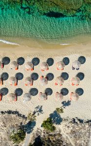 Preview wallpaper umbrellas, beach, aerial view, sea