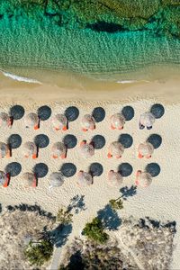 Preview wallpaper umbrellas, beach, aerial view, sea