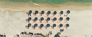 Preview wallpaper umbrellas, beach, aerial view, sea