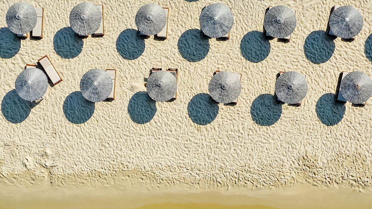 Wallpaper umbrellas, beach, aerial view, sea, coast