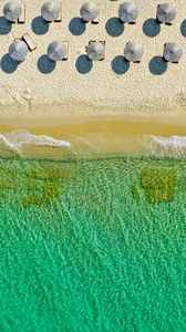 Preview wallpaper umbrellas, beach, aerial view, sea, coast