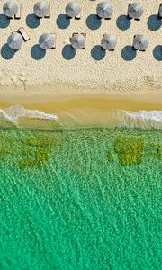 Preview wallpaper umbrellas, beach, aerial view, sea, coast