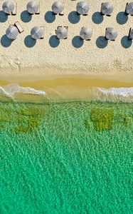 Preview wallpaper umbrellas, beach, aerial view, sea, coast