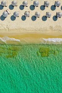 Preview wallpaper umbrellas, beach, aerial view, sea, coast