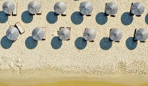 Preview wallpaper umbrellas, beach, aerial view, sea, coast