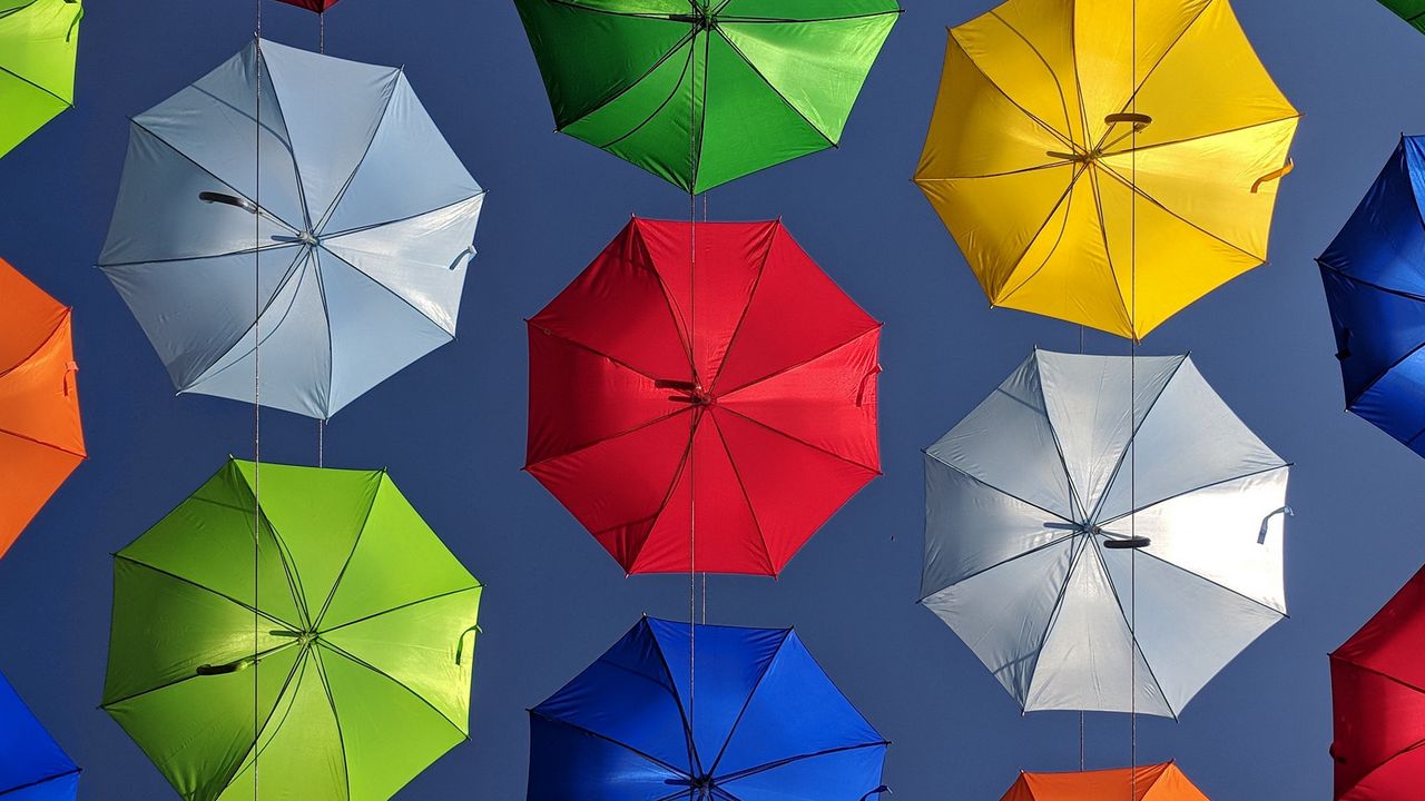 Wallpaper umbrellas, colorful, bright, bottom view