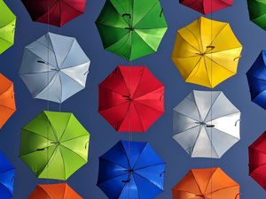 Preview wallpaper umbrellas, colorful, bright, bottom view