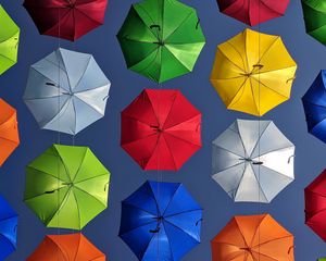 Preview wallpaper umbrellas, colorful, bright, bottom view