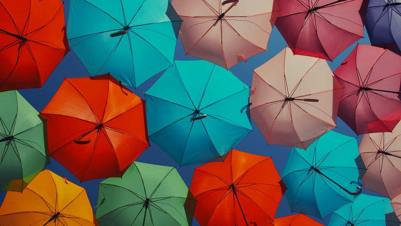 Wallpaper umbrellas, colorful, decoration, street
