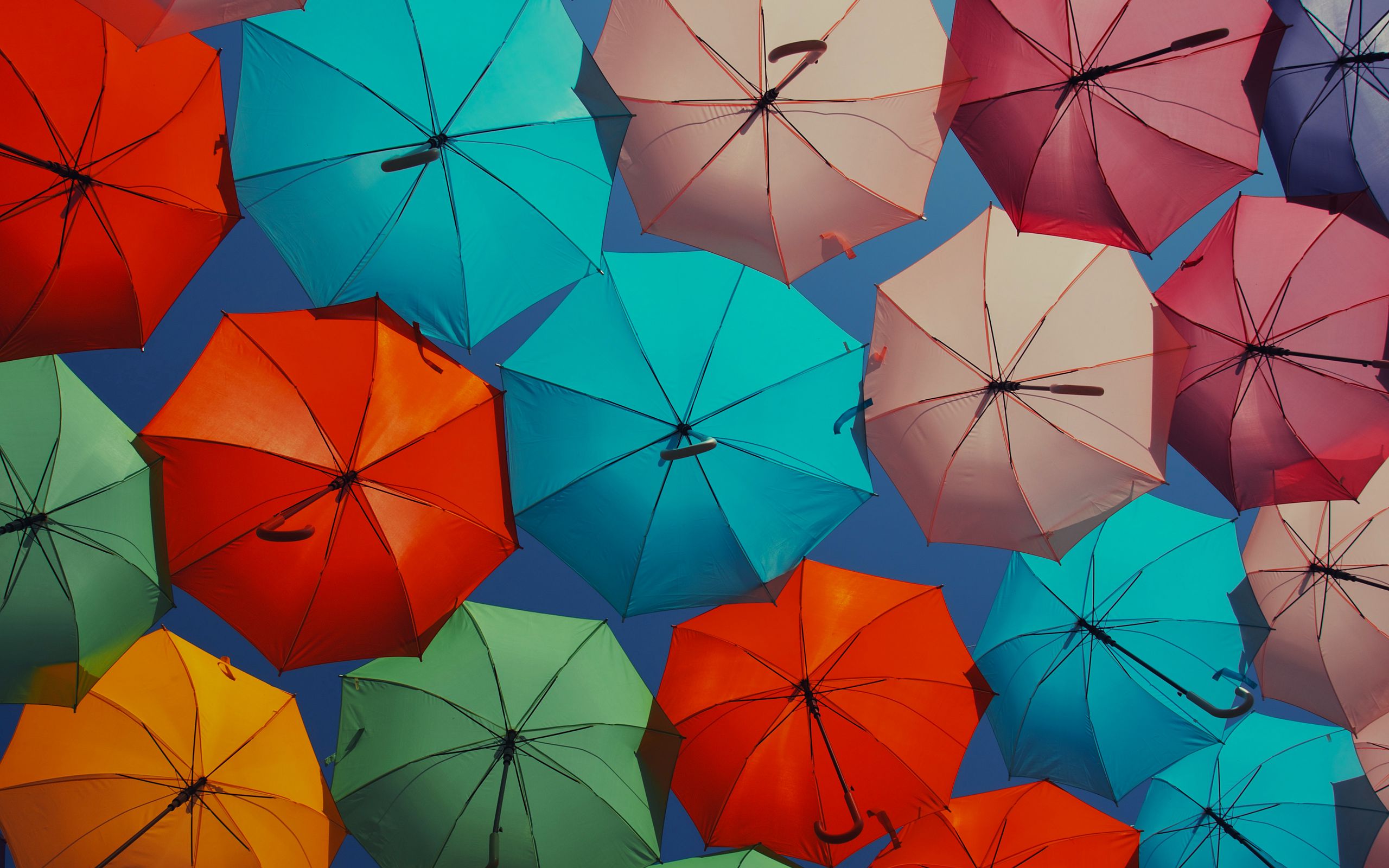 2560x1600 Wallpaper umbrellas, colorful, decoration, street
