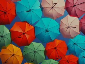 Preview wallpaper umbrellas, colorful, decoration, street