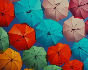 Preview wallpaper umbrellas, colorful, decoration, street