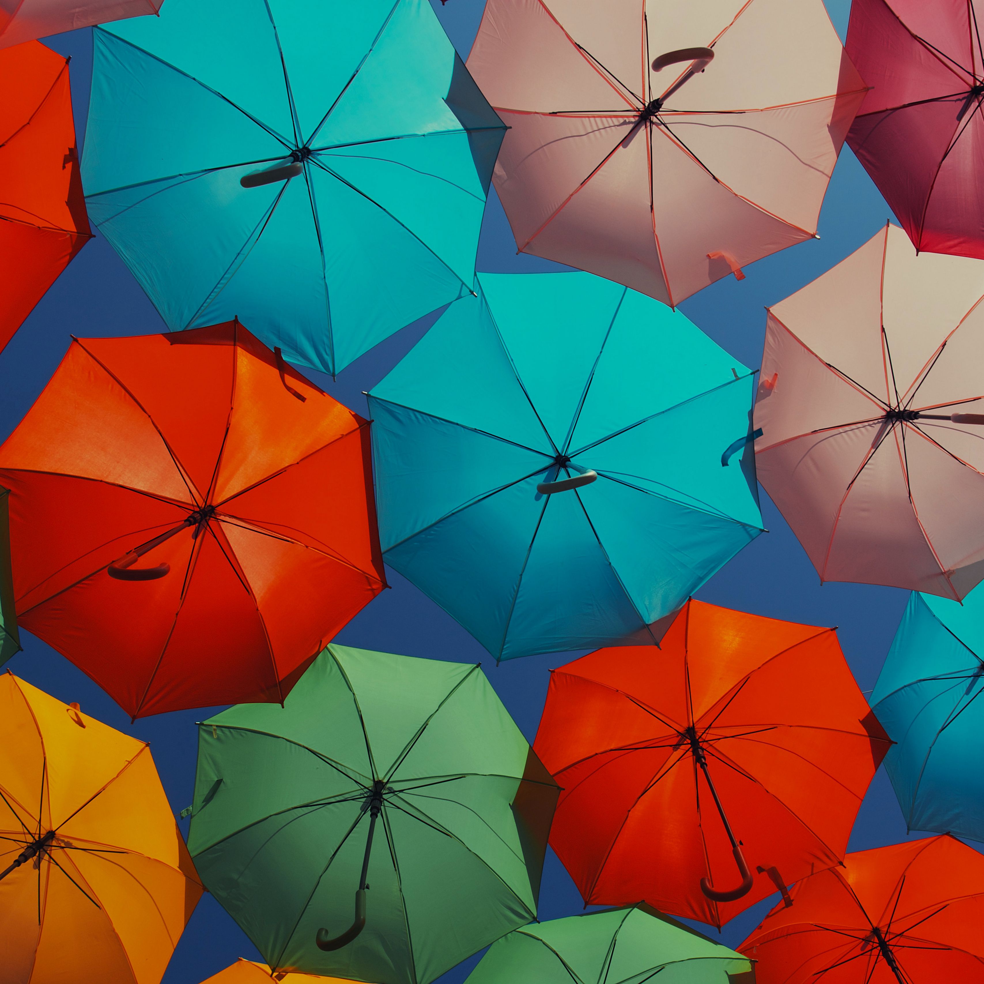 3415x3415 Wallpaper umbrellas, colorful, decoration, street