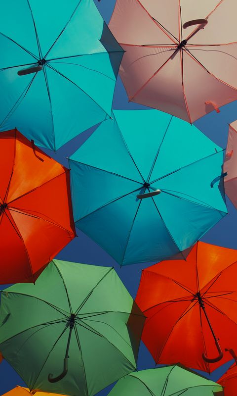 480x800 Wallpaper umbrellas, colorful, decoration, street