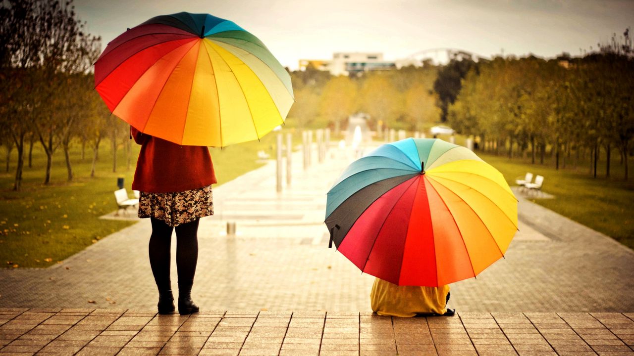 Wallpaper umbrellas, colorful, kids, rainbow, weather, mood