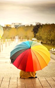 Preview wallpaper umbrellas, colorful, kids, rainbow, weather, mood