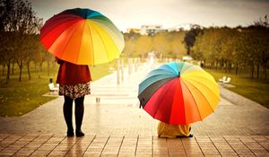 Preview wallpaper umbrellas, colorful, kids, rainbow, weather, mood