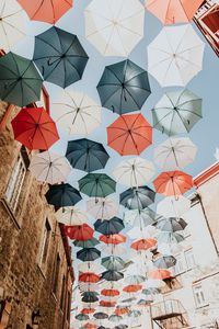 Preview wallpaper umbrellas, colorful, street, city, decoration