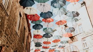 Preview wallpaper umbrellas, colorful, street, city, decoration