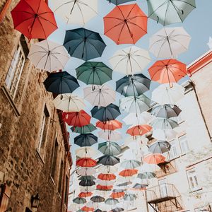 Preview wallpaper umbrellas, colorful, street, city, decoration