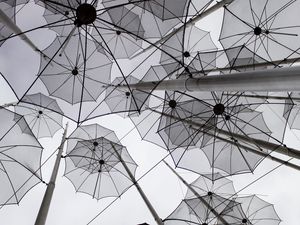 Preview wallpaper umbrellas, decoration, bw, gray