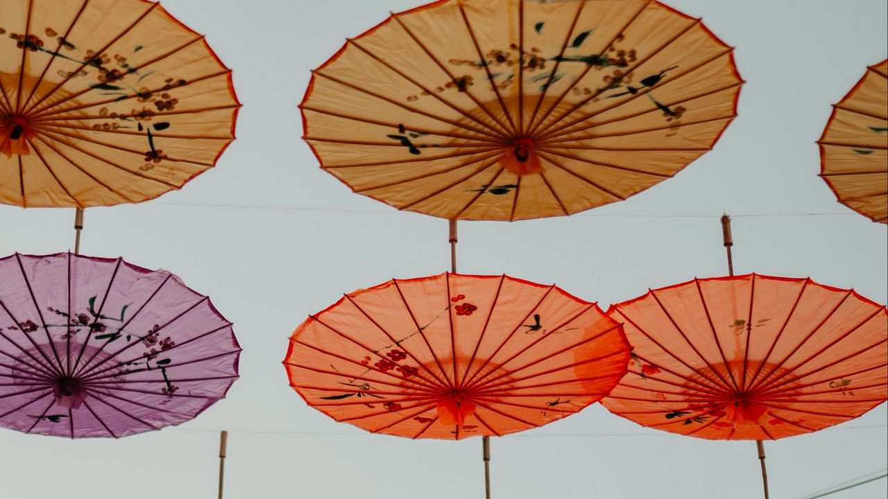 Wallpaper umbrellas, garlands, decoration, colorful