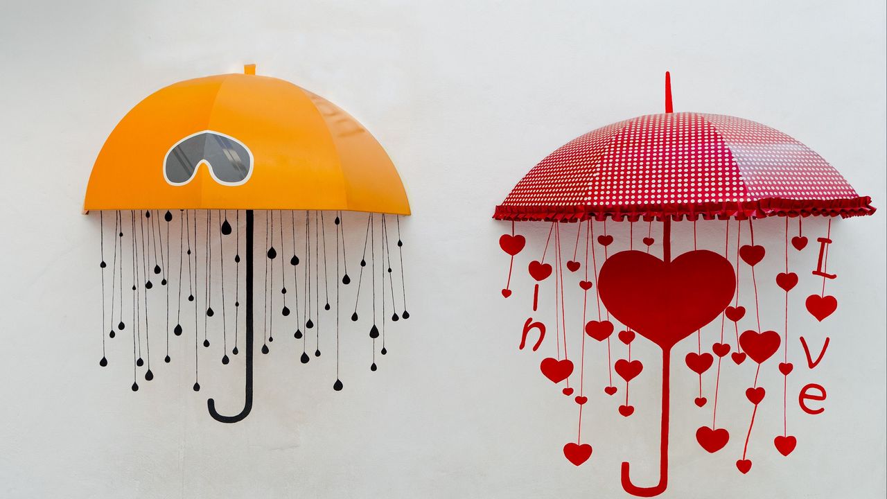 Wallpaper umbrellas, improvisation, drawing, heart
