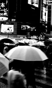 Preview wallpaper umbrellas, street, bw