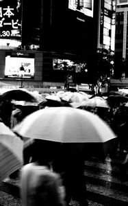 Preview wallpaper umbrellas, street, bw